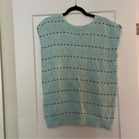 Vintage Floral Pretty Mink Green Hand-knit Cotton Vest - Picture 5 of 8